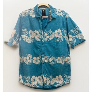 Billabong Shirt Men's Blue L Retro Floral Hawaiian 100% Cotton Surf Grunge Y2K